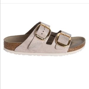 Big-Buckle Suede Birkenstock Sandals 37 Rose Gold